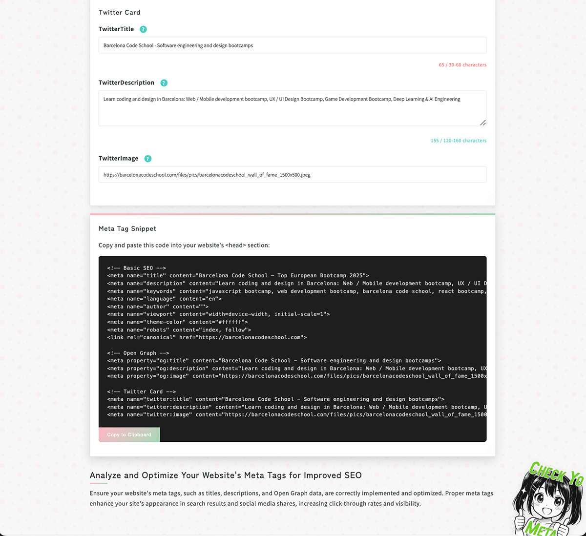 Check Yo Meta metadata code snippet to use